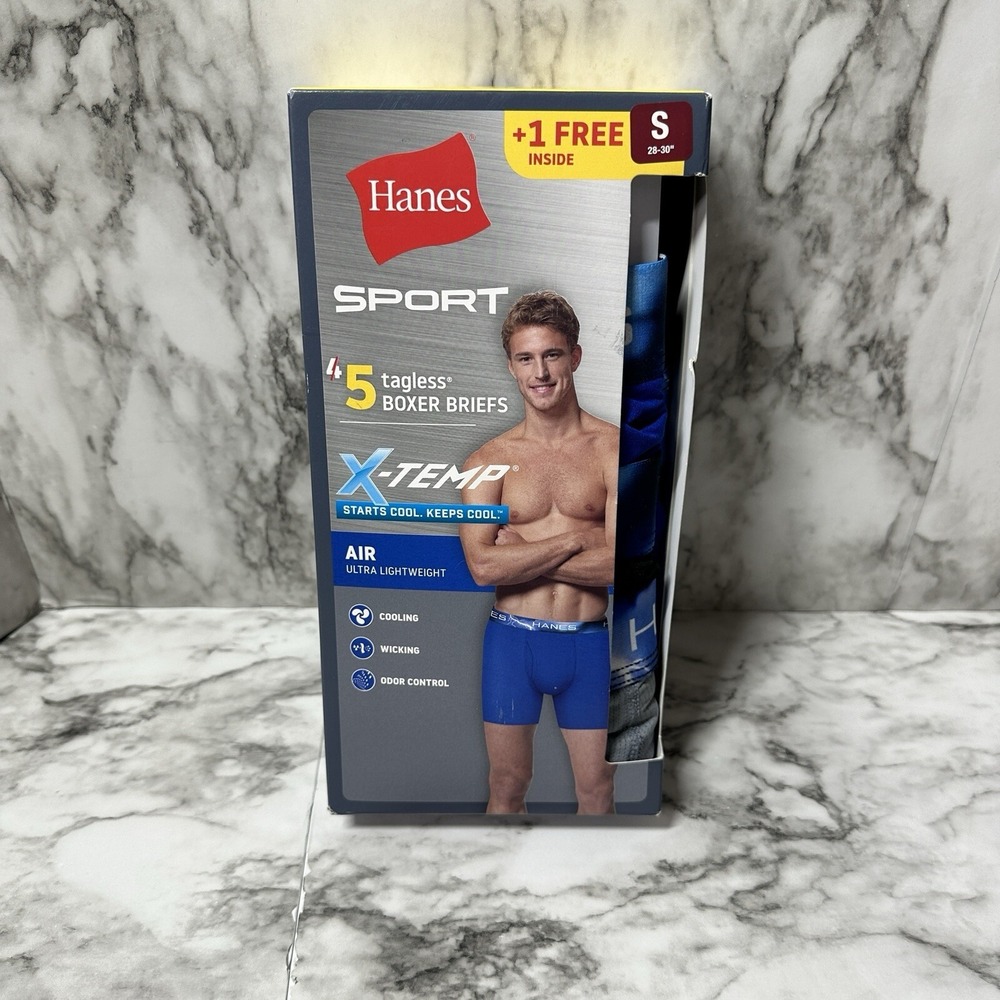 Hanes Sport 5-Pack X-Temp Starts Cool Tagless Boxer Briefs Size S 28-30 NEW